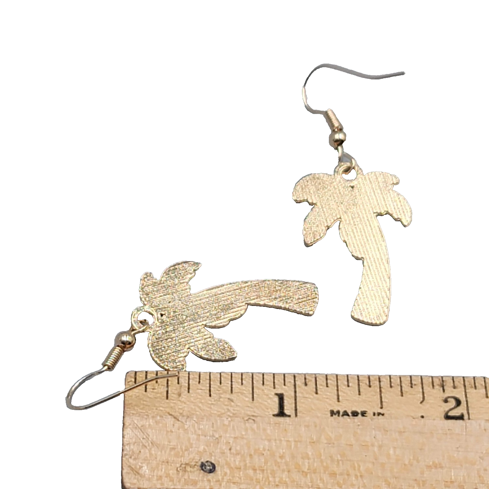 Enamel Palm Tree Pierced Earrings Island Vacation Gold tone Dangle 1 1/8"