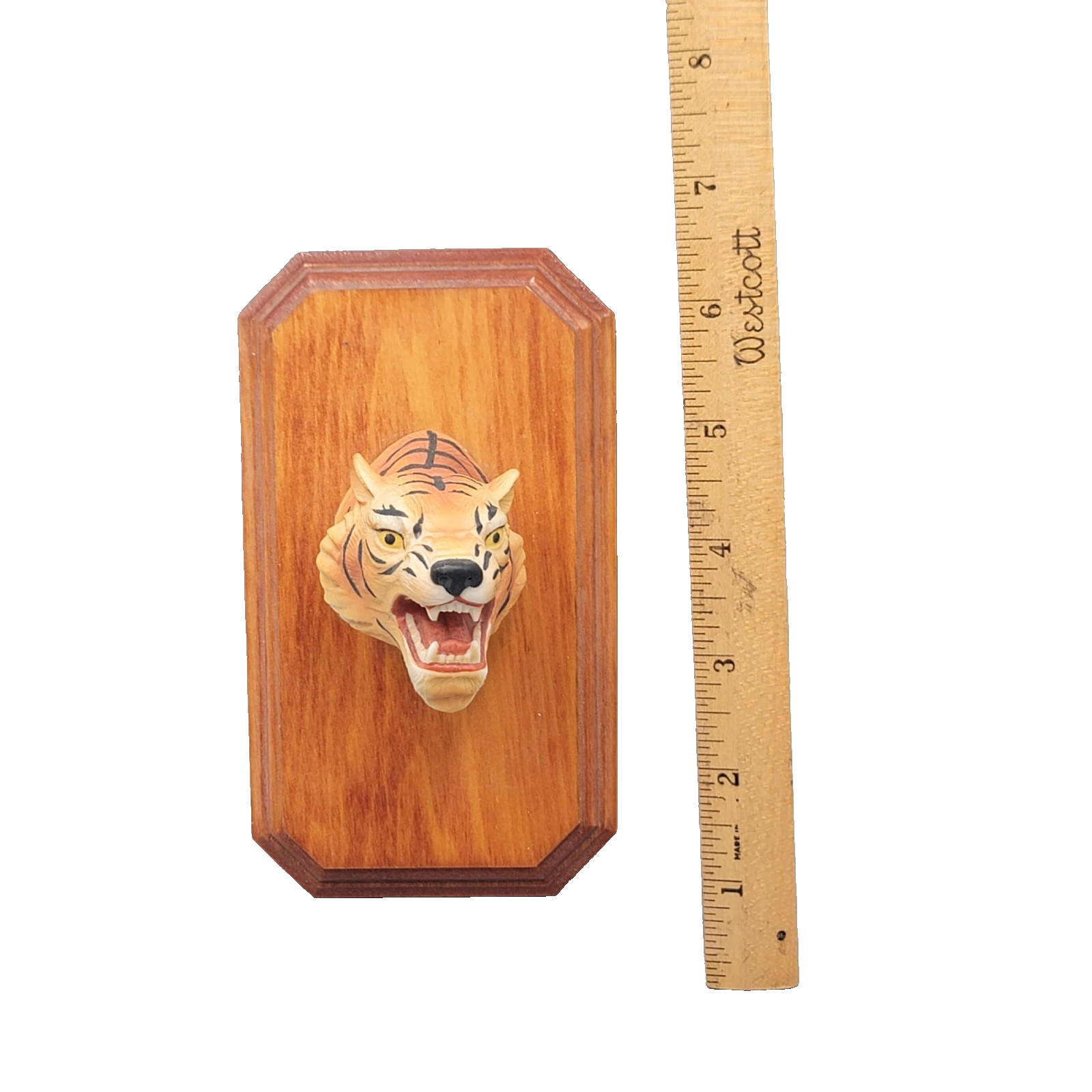 Vintage Ceramic TIGER Head Wood Wall Plaque 6 in Miniature