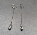 Pierced Earrings Gun Metal Black Glass Faceted Teardrop Bead Dangle Chain 2.5"