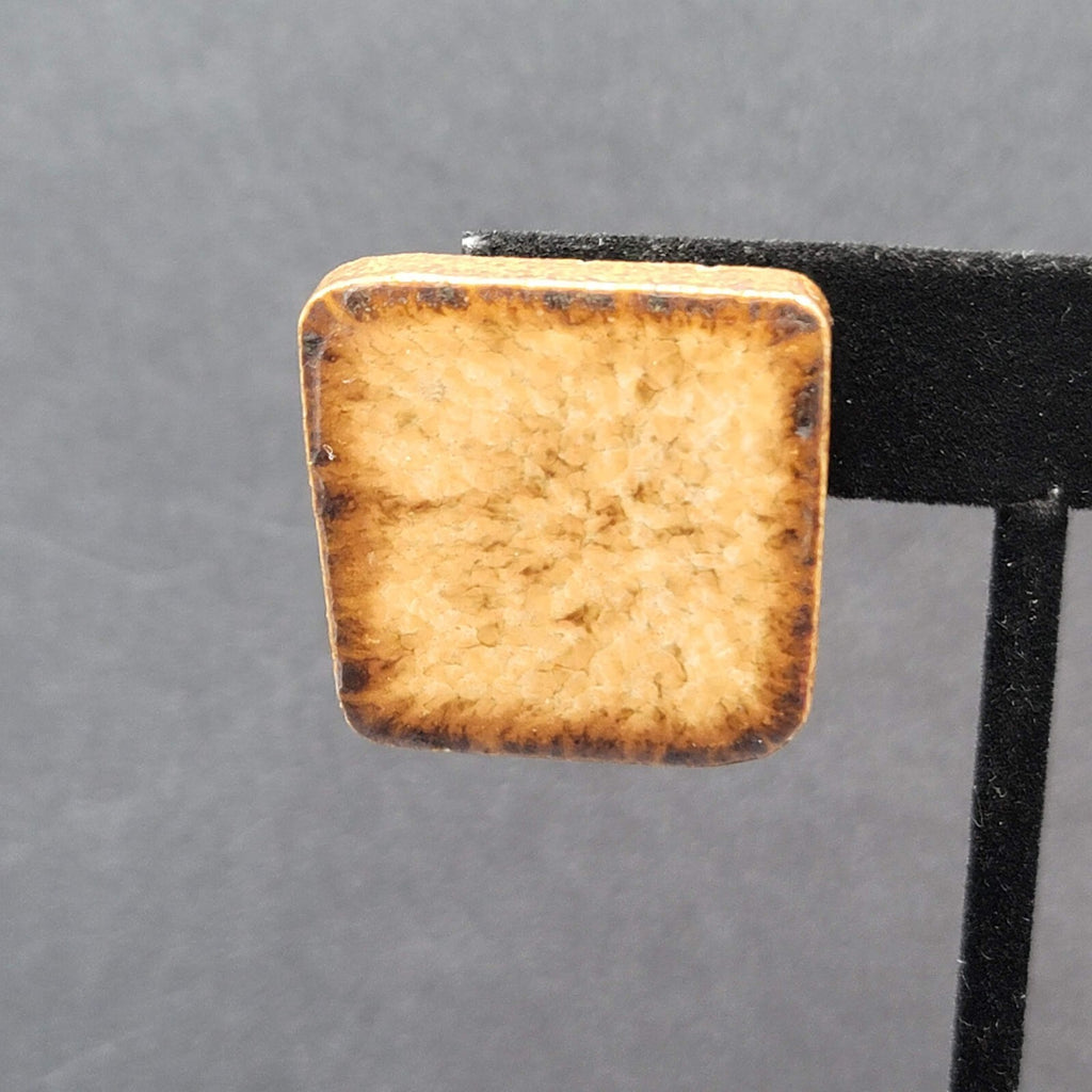 Pierced Earrings Clay Pottery Squares Brown  1 1/8"
