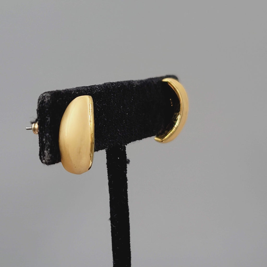 Brushed Gold Plated Pierced Earrings Crescent Moon Shape 5/8"
