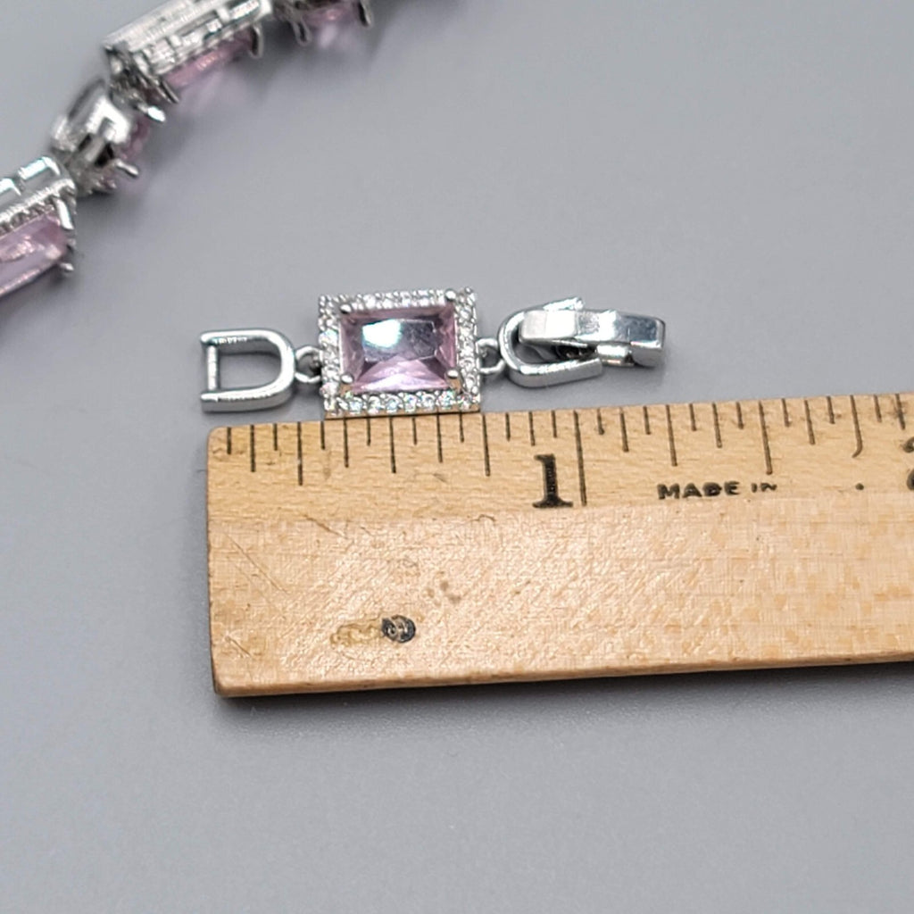 Pink Crystal Tennis Bracelet Silver Plated 1" Extender 6.5" or 7.5"