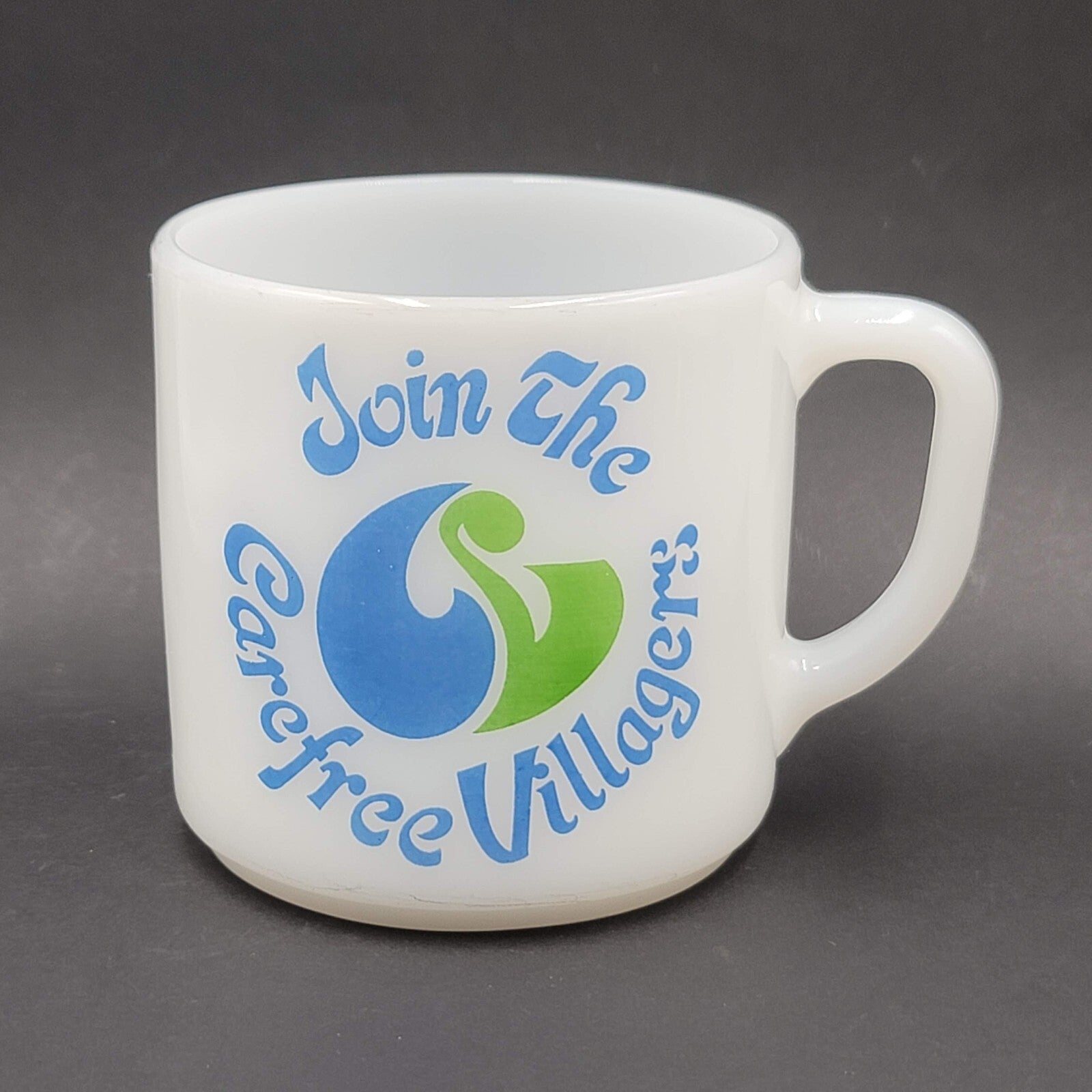 Join the Carefree Villagers Coffee Mug Vintage Milk Glass Fostoria