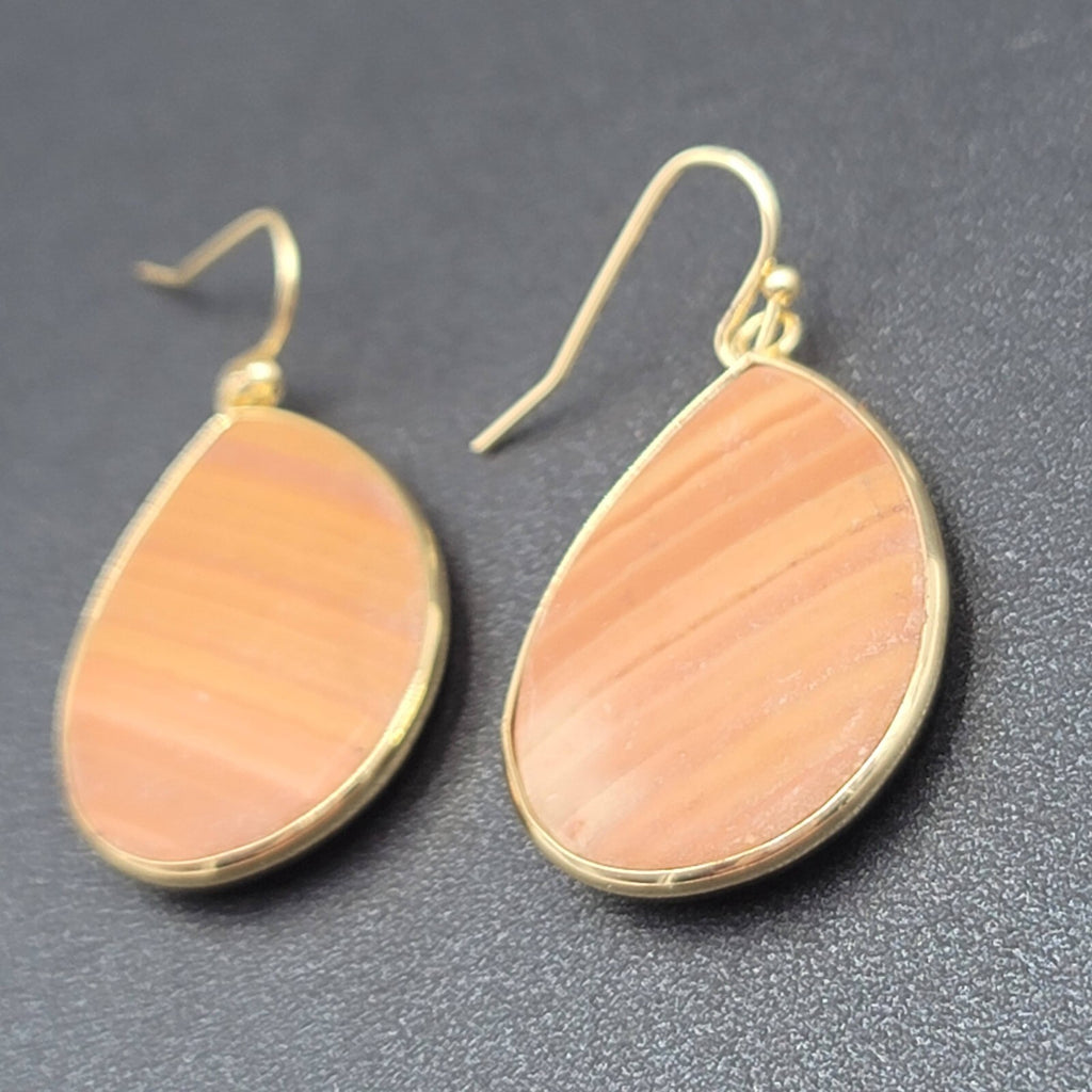 Pierced Earrings Gold tone Orange Stone Teardrop Dangle 1 3/8"