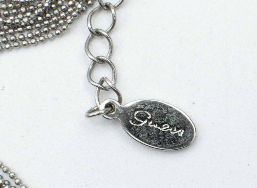 Silvertone Guess Chain Pendant Necklace Costume Estate Jewelry 16" - 19"