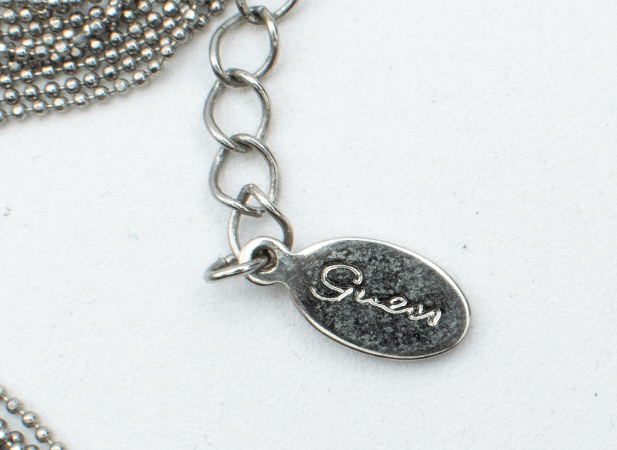 Silvertone Guess Chain Pendant Necklace Costume Estate Jewelry 16" - 19"