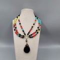 Simon & Ruby Gemstone Bead Necklace Statement Sterling Silver 28"