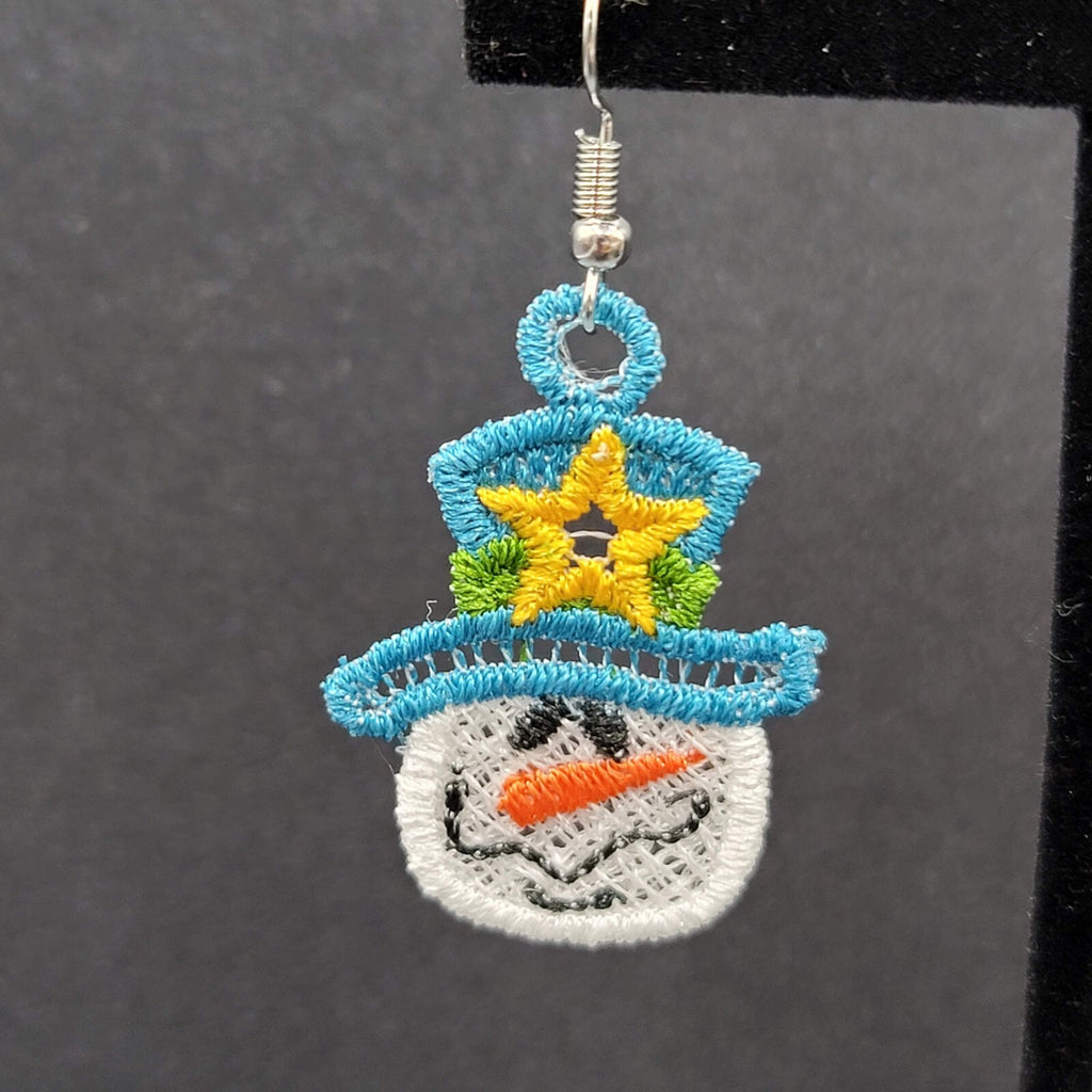 Christmas Pierced Earrings Threaded Snowman Dangle 1.5"