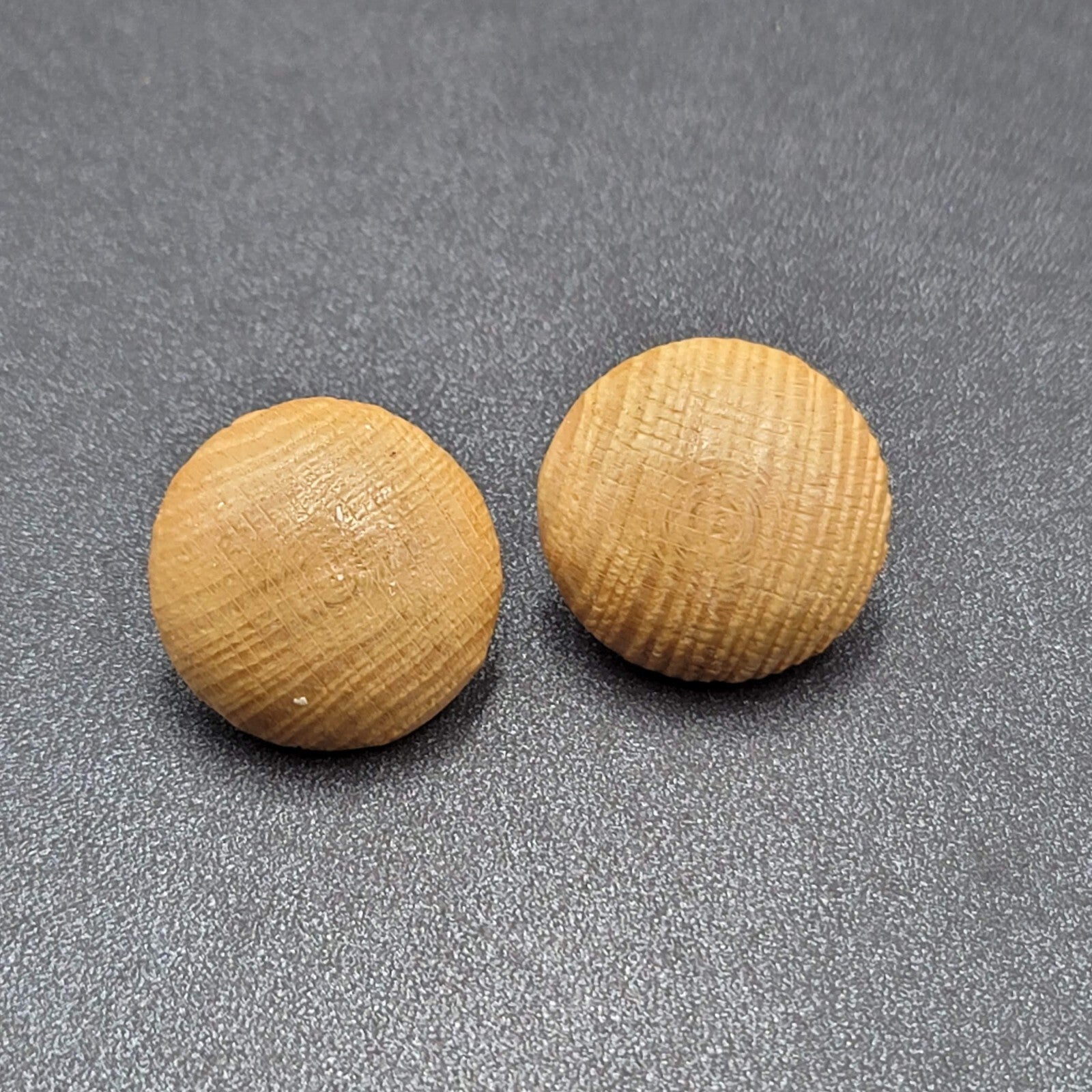 Vintage Pierced Earrings Round Domed Solid Wood Studs 1"