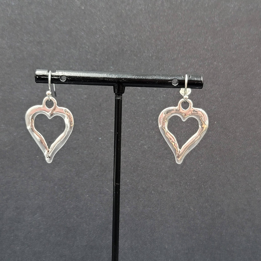 Pierced Earrings Silver tone Open Heart Dangle 1"