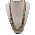 Extra Long 88 in Chain Necklace Station Blue Beads Layered