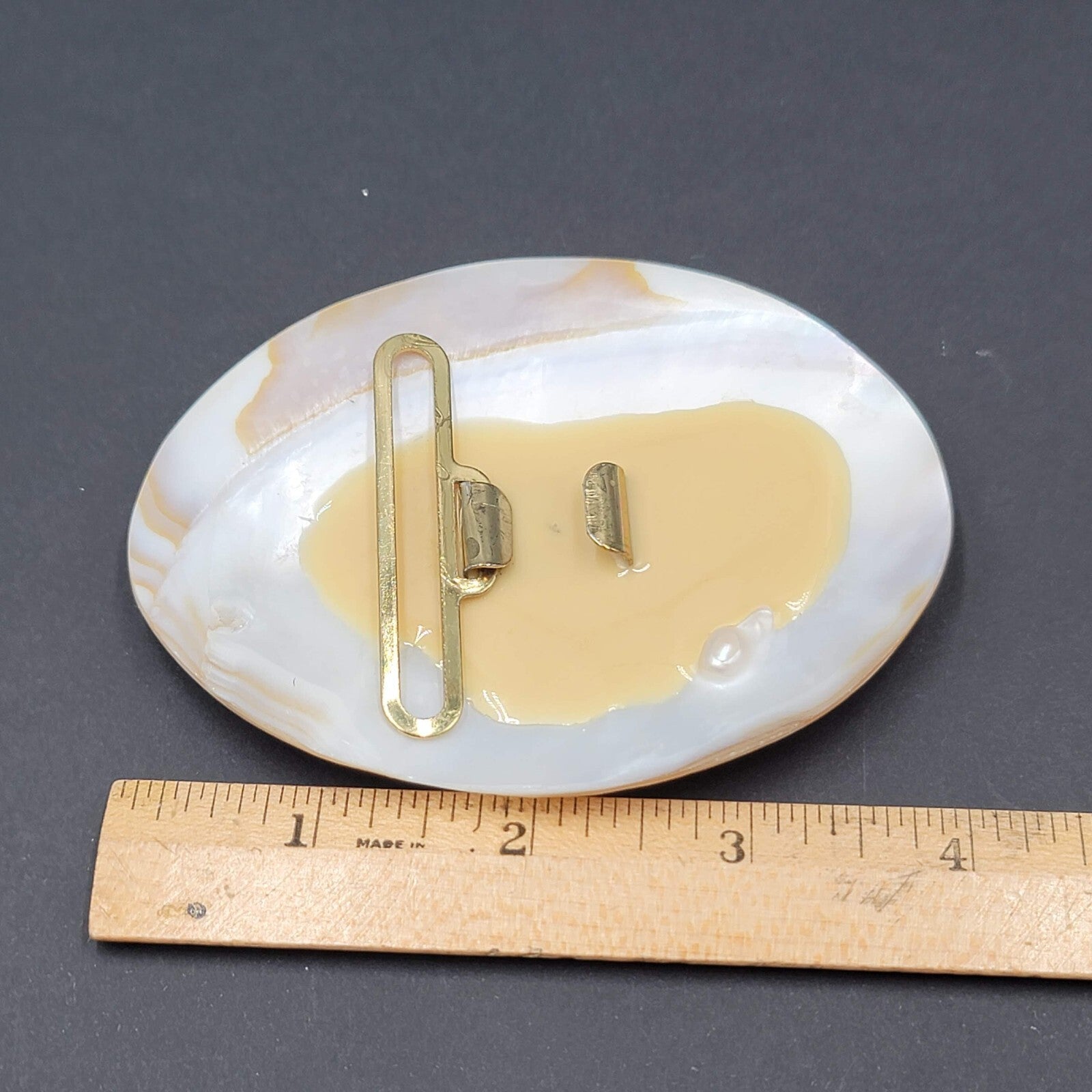 Vintage Large Sea Shell Belt Buckle Clip Mother of Pearl 4"x3"