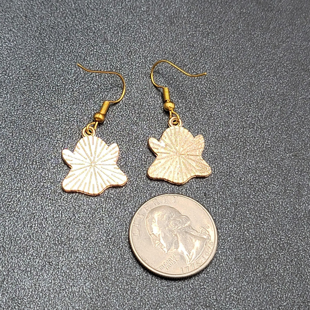 Halloween Sad Ghost Pierced Earrings Gold tone Gray Enamel Dangle 3/4"