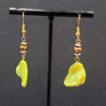 Pierced Earrings Gold tone Neon Yellow Shell Beaded Dangle 1.5"