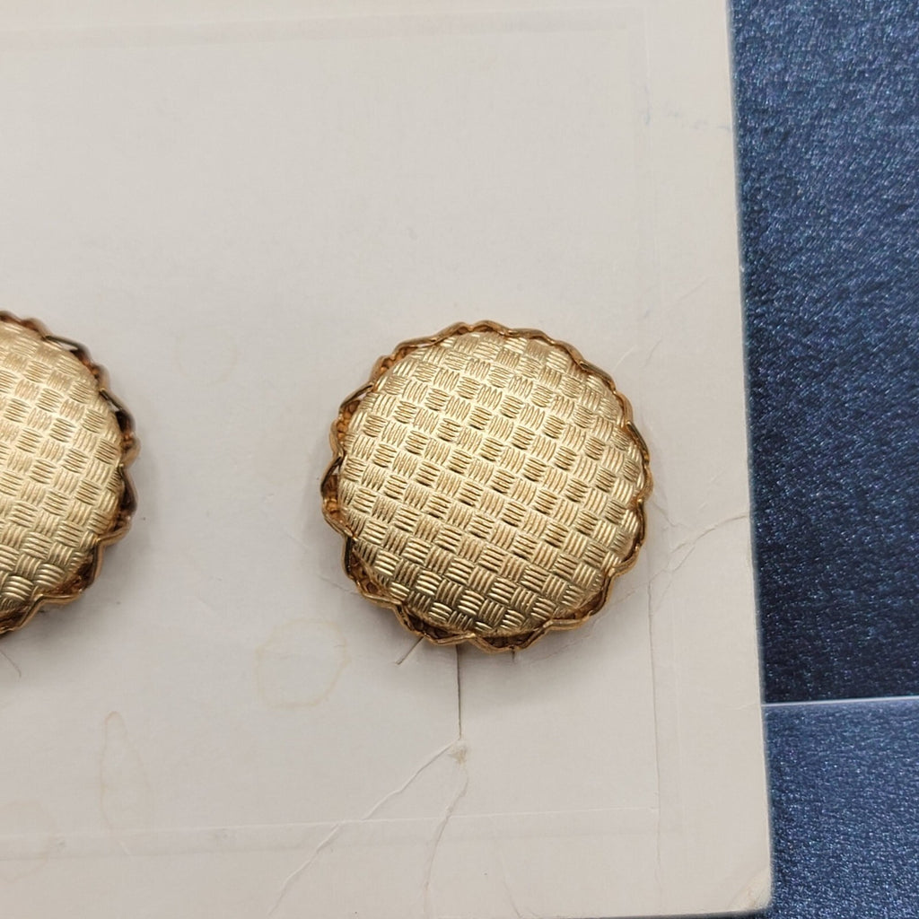 Vintage STAR Clip on Earrings NOS Gold tone Textured Button Style Studs 3/4"