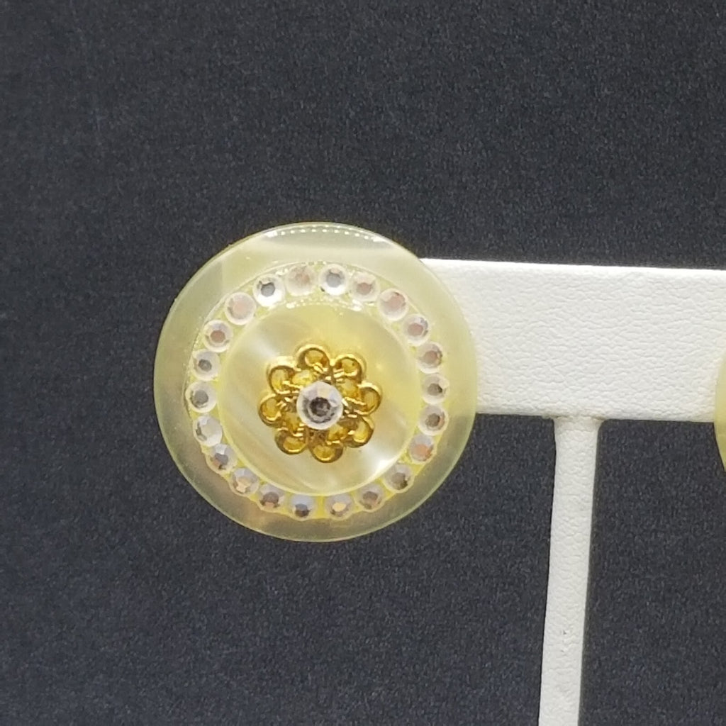 Clip on Earrings Gold tone Crystal Dome Acrylic Button Style Drop Stud 1 3/8" B