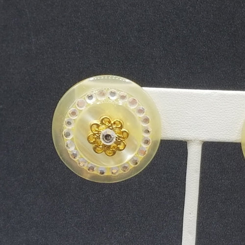 Clip on Earrings Gold tone Crystal Dome Acrylic Button Style Drop Stud 1 3/8" B