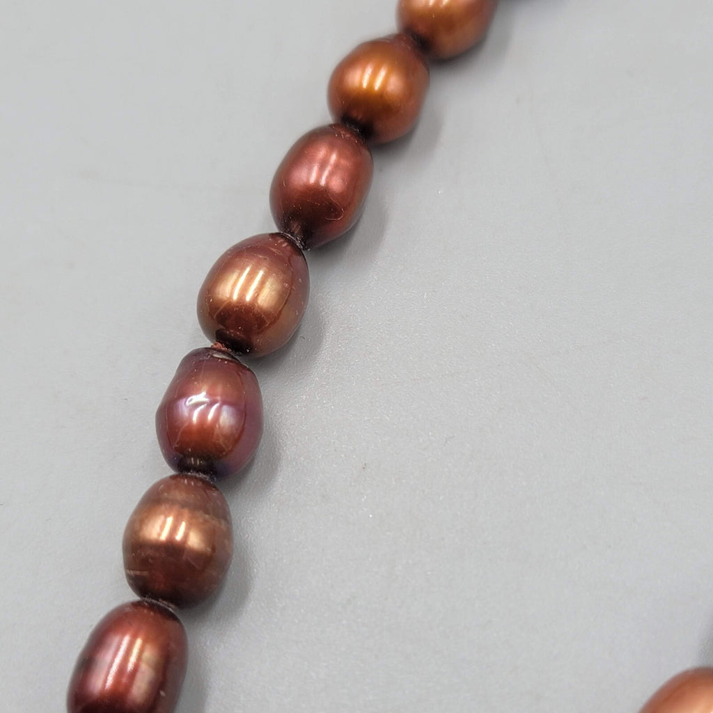 Real Pearl Bead Necklace and Bracelet Set Shades of Brown Sterling Silver 18"+