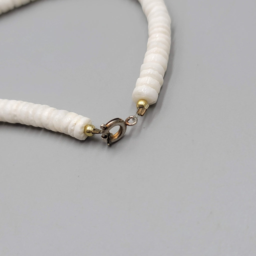 White Shell Mother of Pearl Carved Birds Surfer Beach Bead Beaded Necklace 18"
