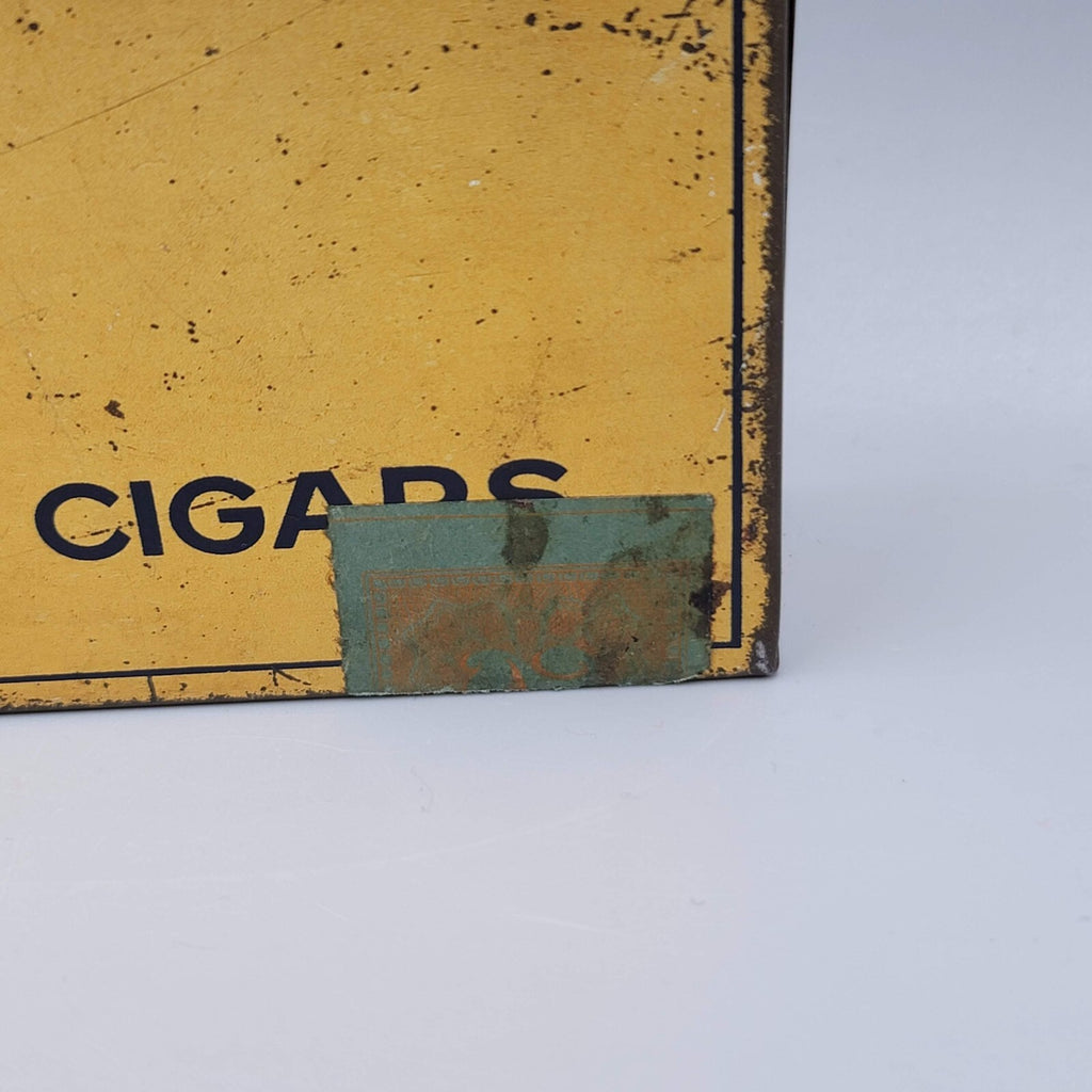 Vintage Cinco Eisenlohrs Cigar Hinged Tobacco Tin 5x8" Tax Stamp