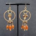 Pierced Earrings Gold tone Natural Colored Acrylic Beads Coconut Shell Bead 2.5"