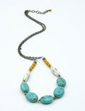 Boho Turquoise Stone Beaded Necklace Bronze tone Chain 20"