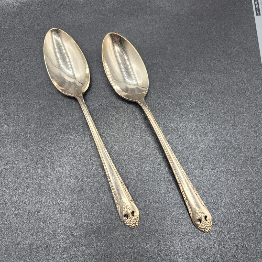 2 SOLID SERVING SPOONS HOLMES & EDWARDS  SILVERPLATE FLATWARE 8.25"