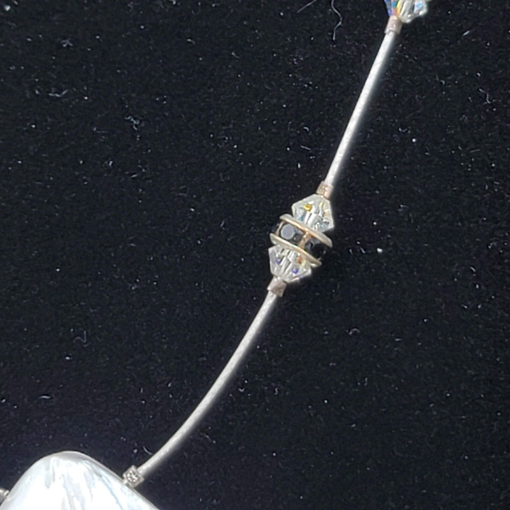 Shell Pendant Necklace Crystal Station Silver tone 18"