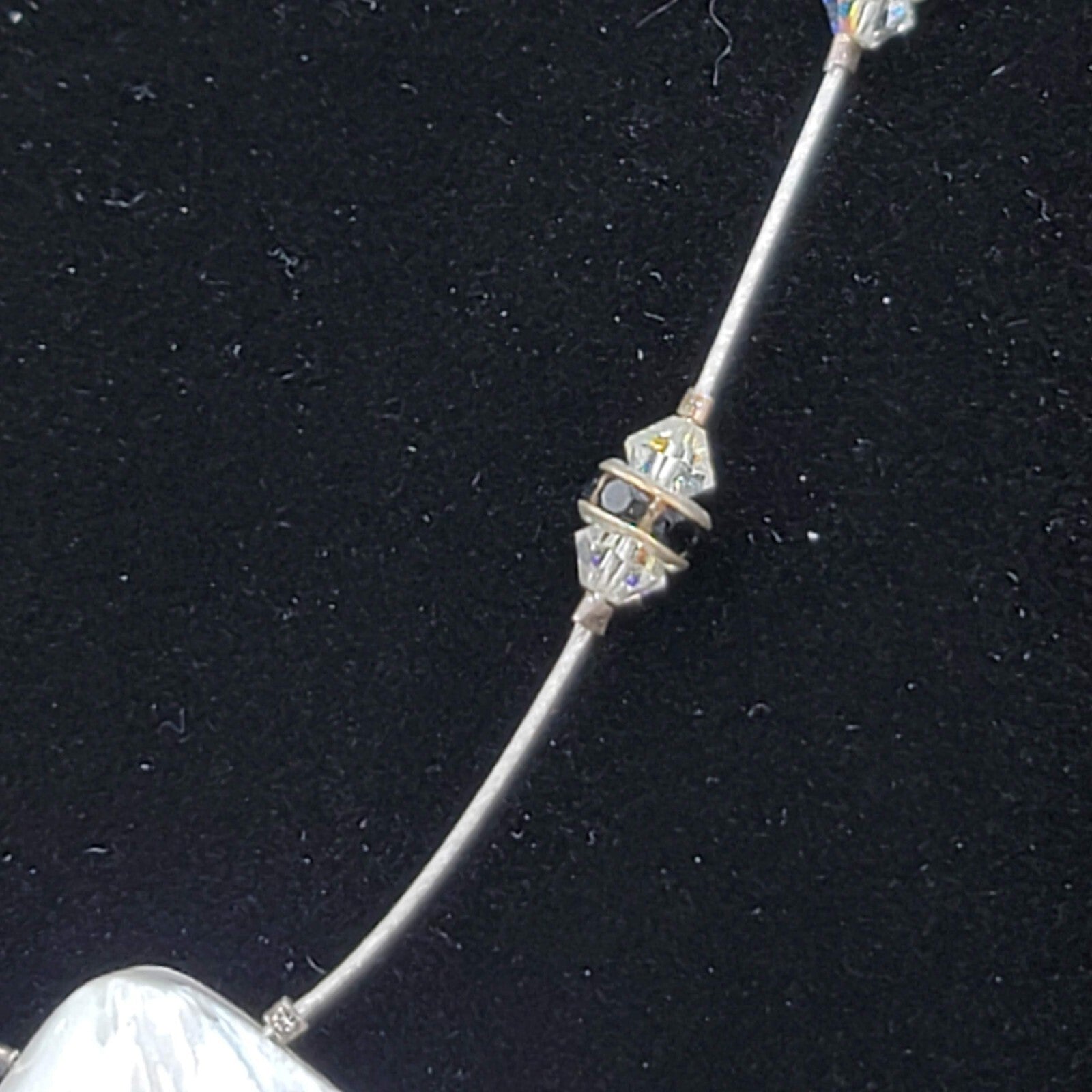 Shell Pendant Necklace Crystal Station Silver tone 18"