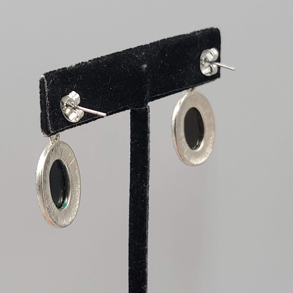 Faux Abalone Oval Pierced Earrings Silver tone Dangle  1 in