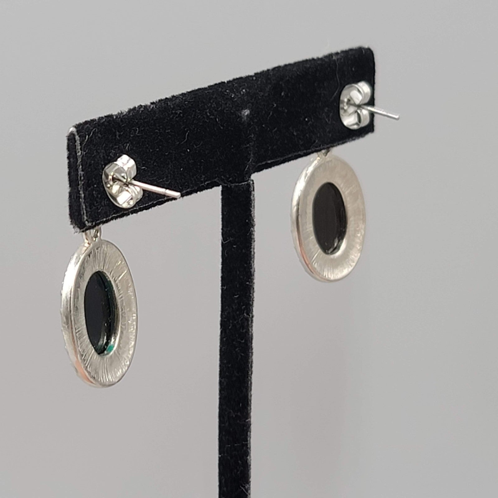 Faux Abalone Oval Pierced Earrings Silver tone Dangle  1 in