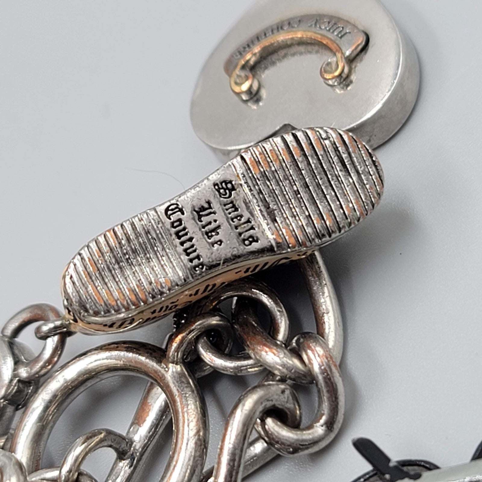 Juicy Couture Charm Bracelet Silver Tone Heart Lock Sneaker Glasses Cocktail 6"