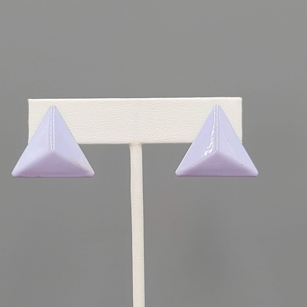 Vintage Light Purple Enamel Triangle Pierced Earrings 7/8"