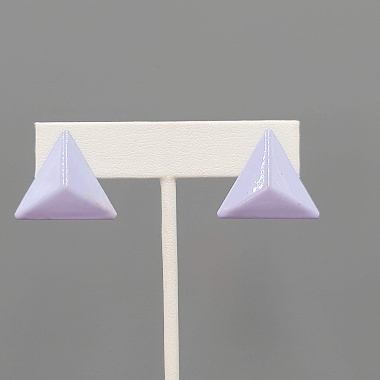 Vintage Light Purple Enamel Triangle Pierced Earrings 7/8"