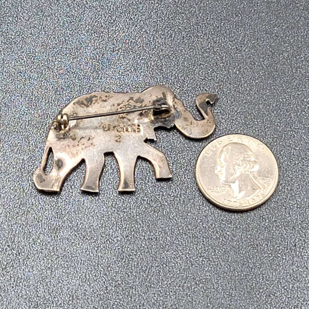 Vintage Sterling Silver Signed Elephant Brooch Enameled White Siam 2"