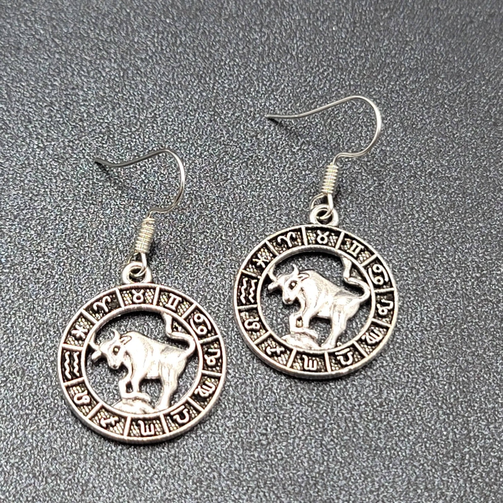 Zodiac Pierced Earrings Silver tone Dangle 7/8"