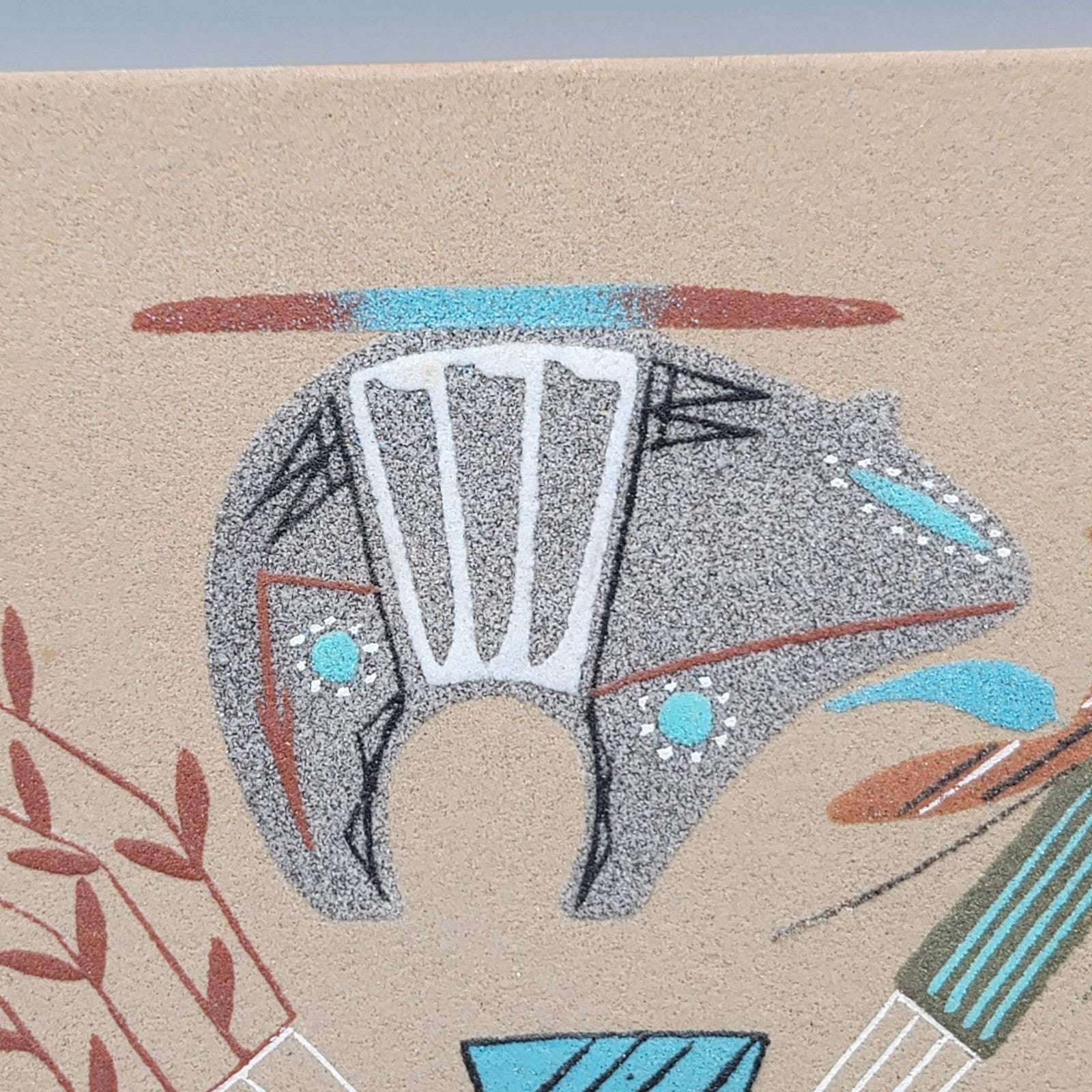Navajo Sand Painting Signed Tim Smith Studio 13" Square 4 Bears