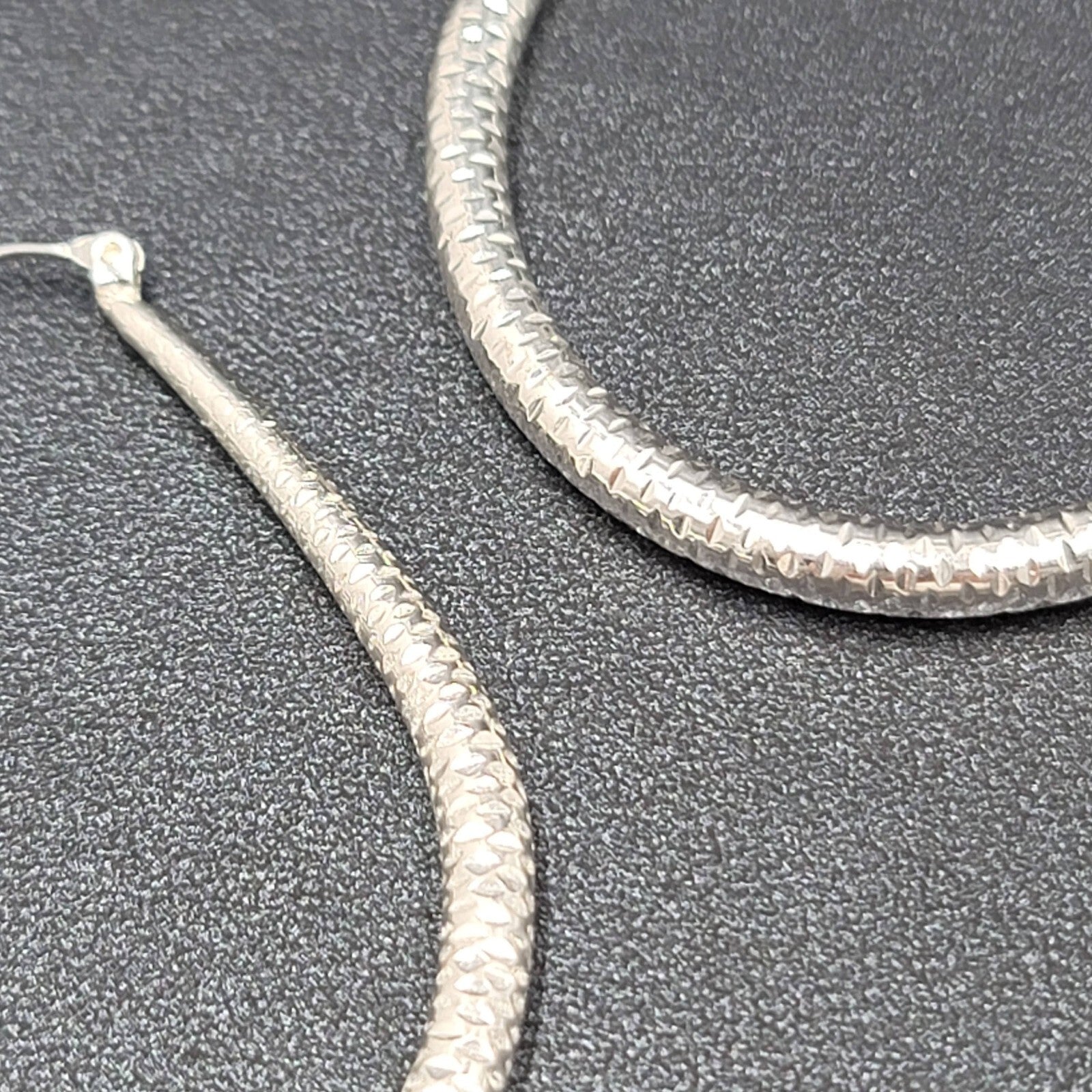 Pierced Earrings Silver tone Large Textured Hoops Teardrop Dangle 2.25"