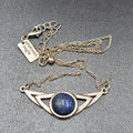 American Eagle AEO Necklace Blue Stone Pendant Chain Silver tone 17"-18.5"