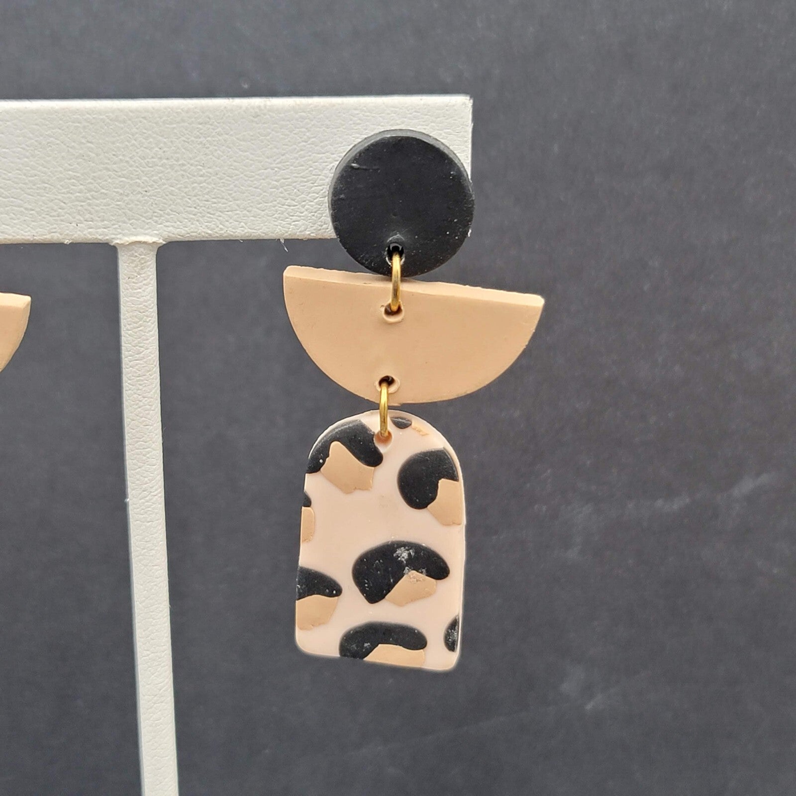 Pierced Earrings Polymer Clay Geometric Dangle 2 1/8"