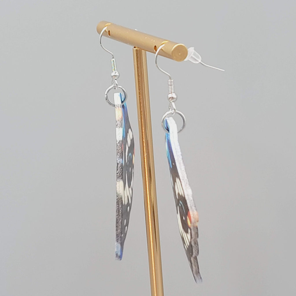 Butterfly Wing Pierced Earrings Blue  Statement Dangle 2.25"