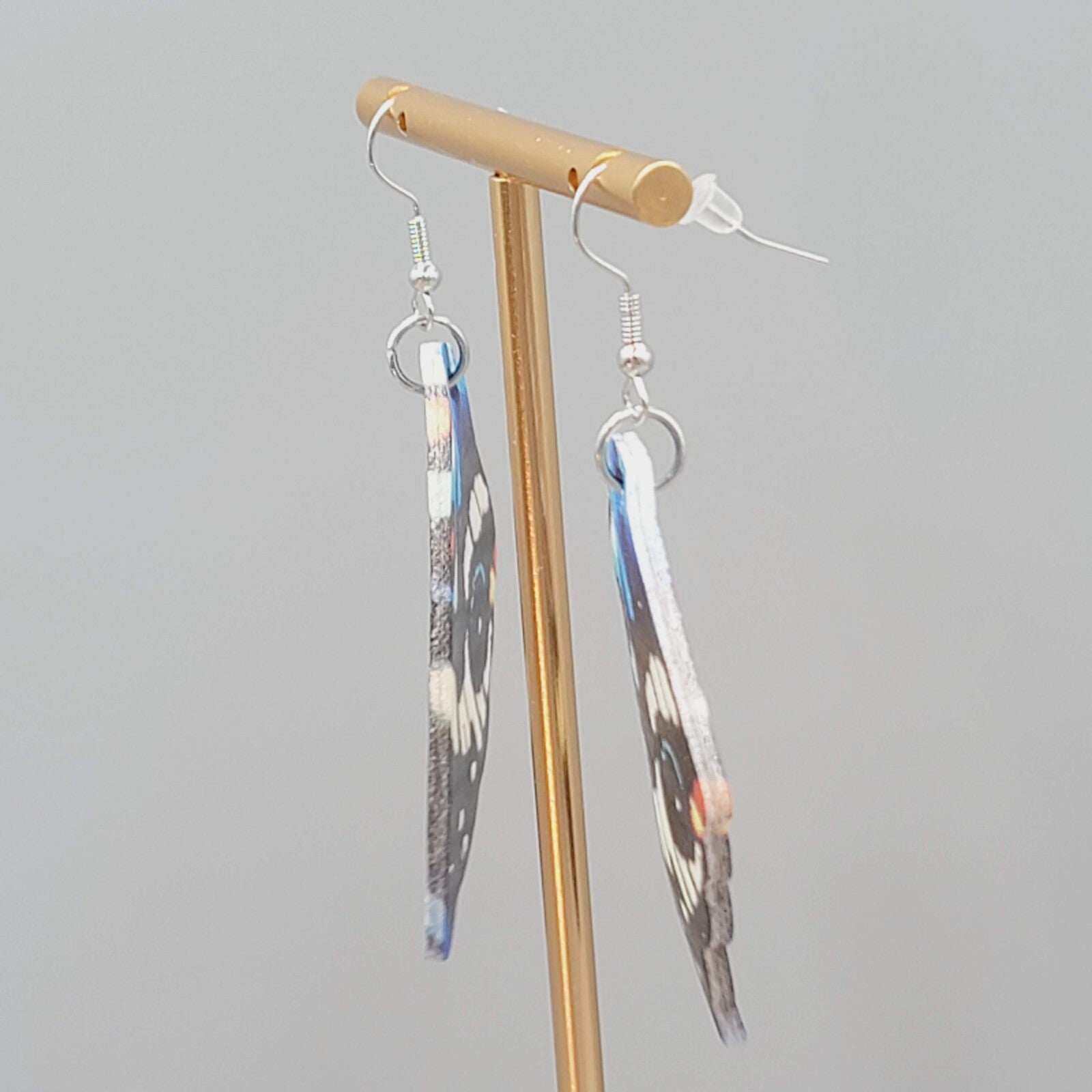 Butterfly Wing Pierced Earrings Blue  Statement Dangle 2.25"
