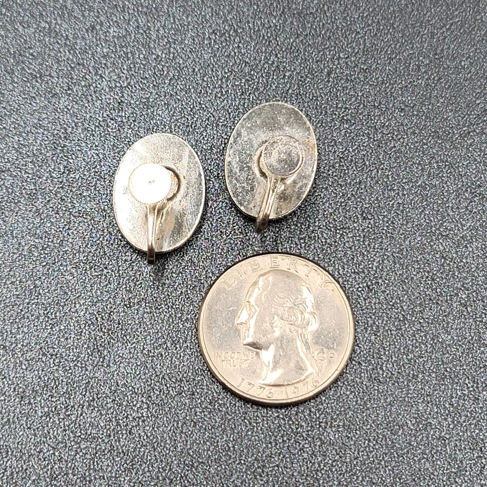 Vintage Clip on Earrings Silver tone Concave Oval Studs 3/4"