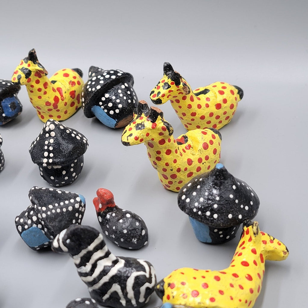 Clay Pottery Figures African Hand made Hand painted Lot Artisan Souvenir