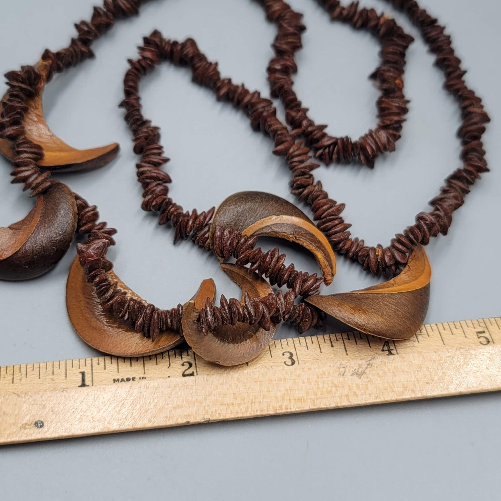 Vintage Apple Seed Nut Bead Necklace Estate Costume Jewelry 30"