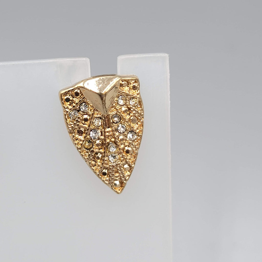 Rhinestone Statement Pierced Earrings Gold tone Drop 3/4 in