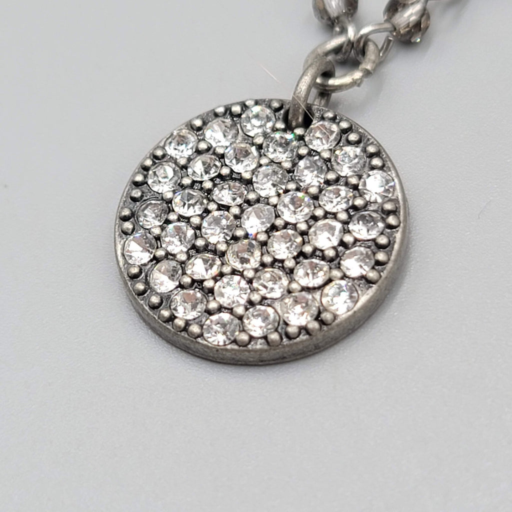 American Eagle Outfitters aeo Crystal Pendant Necklace Silver tone Chain 14"-16"