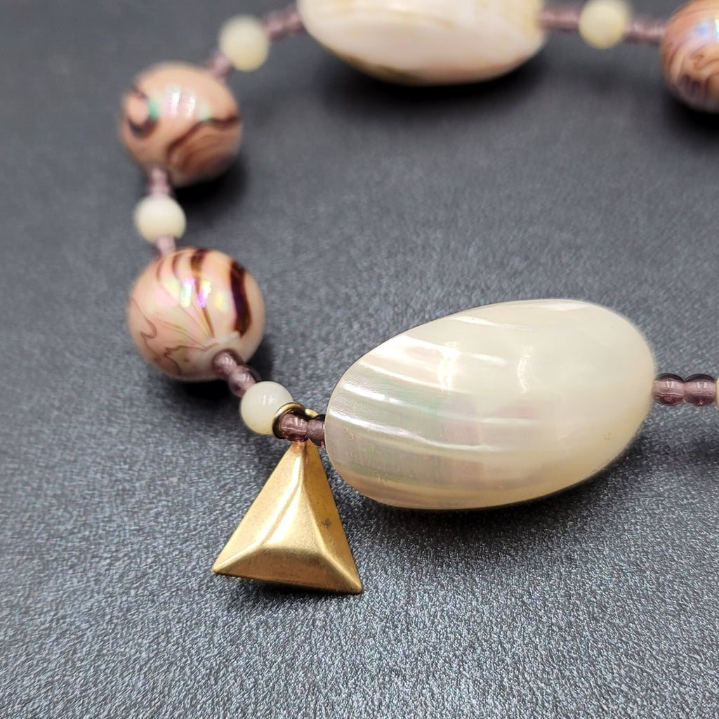 Real Shell Beaded Necklace Bracelet Earrings Set Glass Beads Jewelry Set