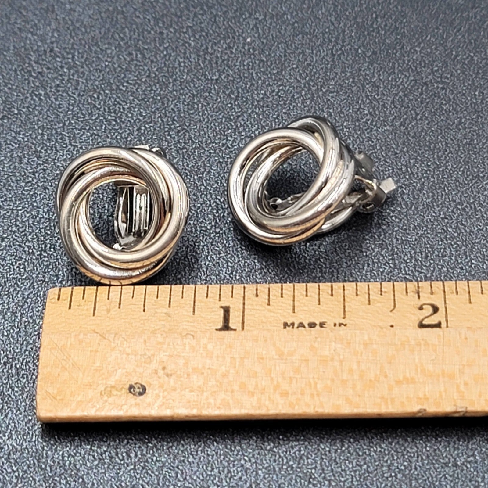 Vintage Clip on Earrings Silver tone Intertwined Circle Studs 5/8"