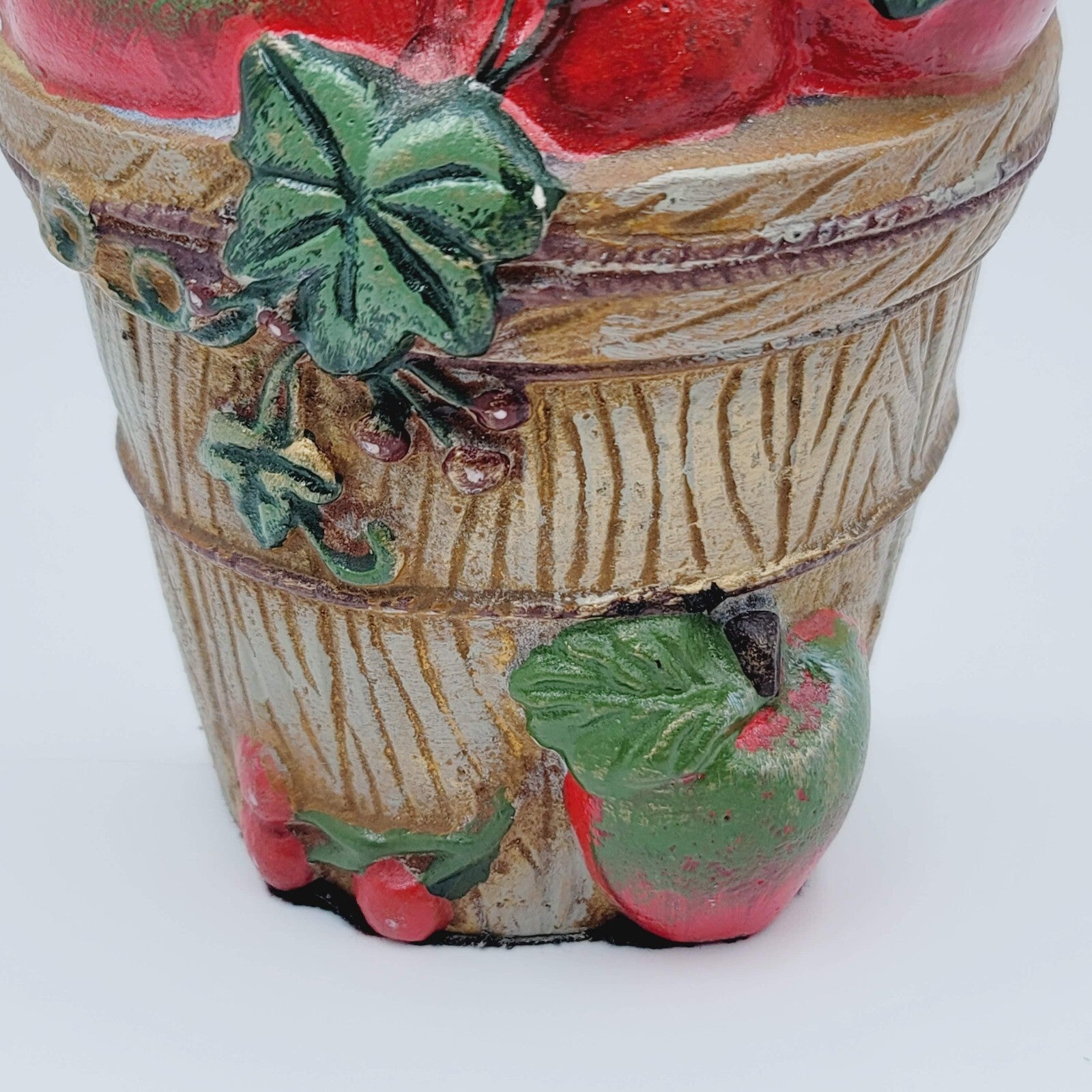 Vintage Cast Iron Doorstop Basket of Apples Painted 6.5"
